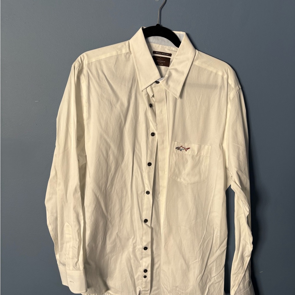 Men's White Long-Sleeve Button-Up Shirt LARGE